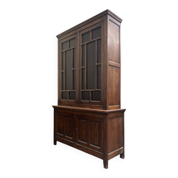 Vitrine/armoire vintage XL en bois, très haute, avec verre en relief