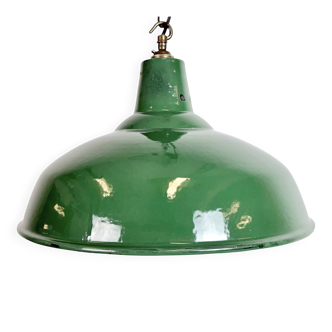 Industrial British Green Enamel Factory Pendant Lamp, 1960s