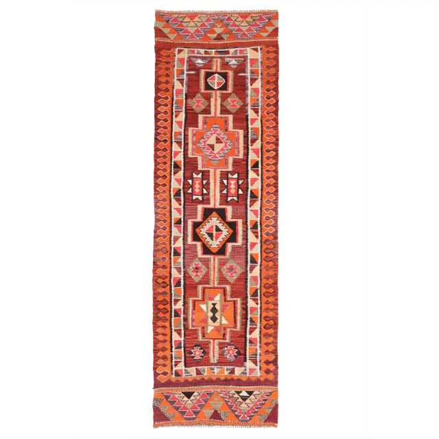 1970s Vintage Turkish Hand-Knotted Wool Cotton Purple Runner Rug 85x292