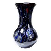 Grand vase verrerie d'art violet à inclusions paillerons d'argent vintage
