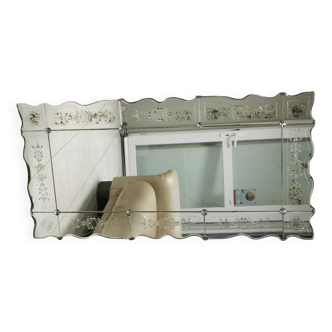 Vintage rectangular / panoramic mirror in Murano style, Venetian Art Deco