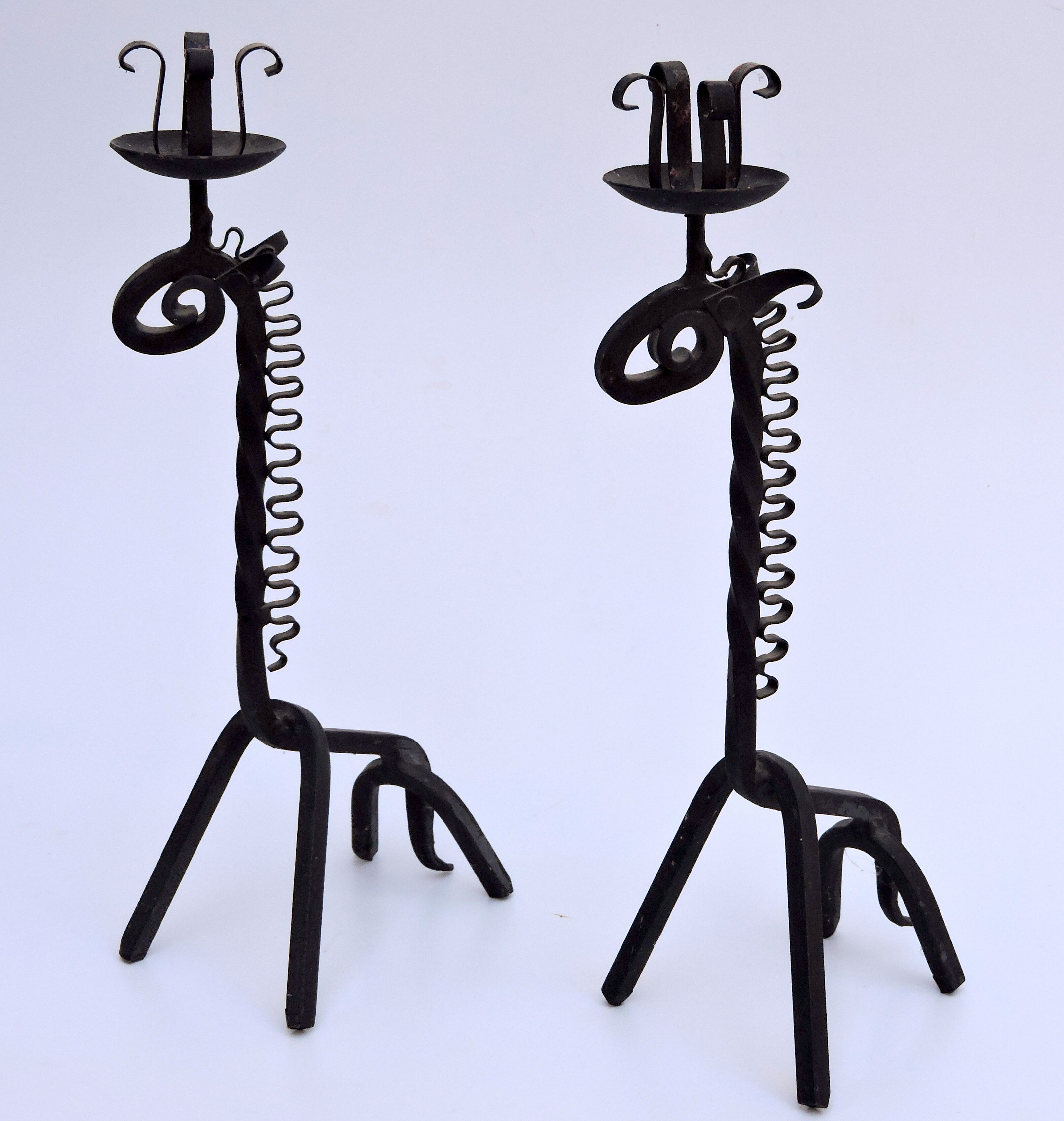 Pair of vintage candle holders zoomorphic wrought iron giraffe