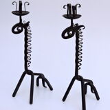 Pair of vintage candle holders zoomorphic wrought iron giraffe