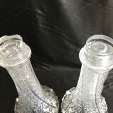 Pair of cone vases in pressed and molded glass, Zamac with 2 patinas