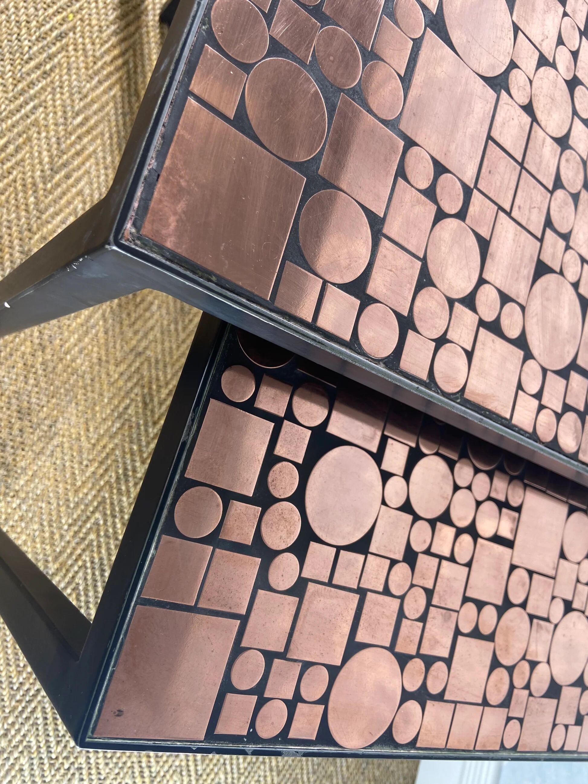 Nested copper tables by Herbert Hirche for Rosenthal, Germany, 1970s.