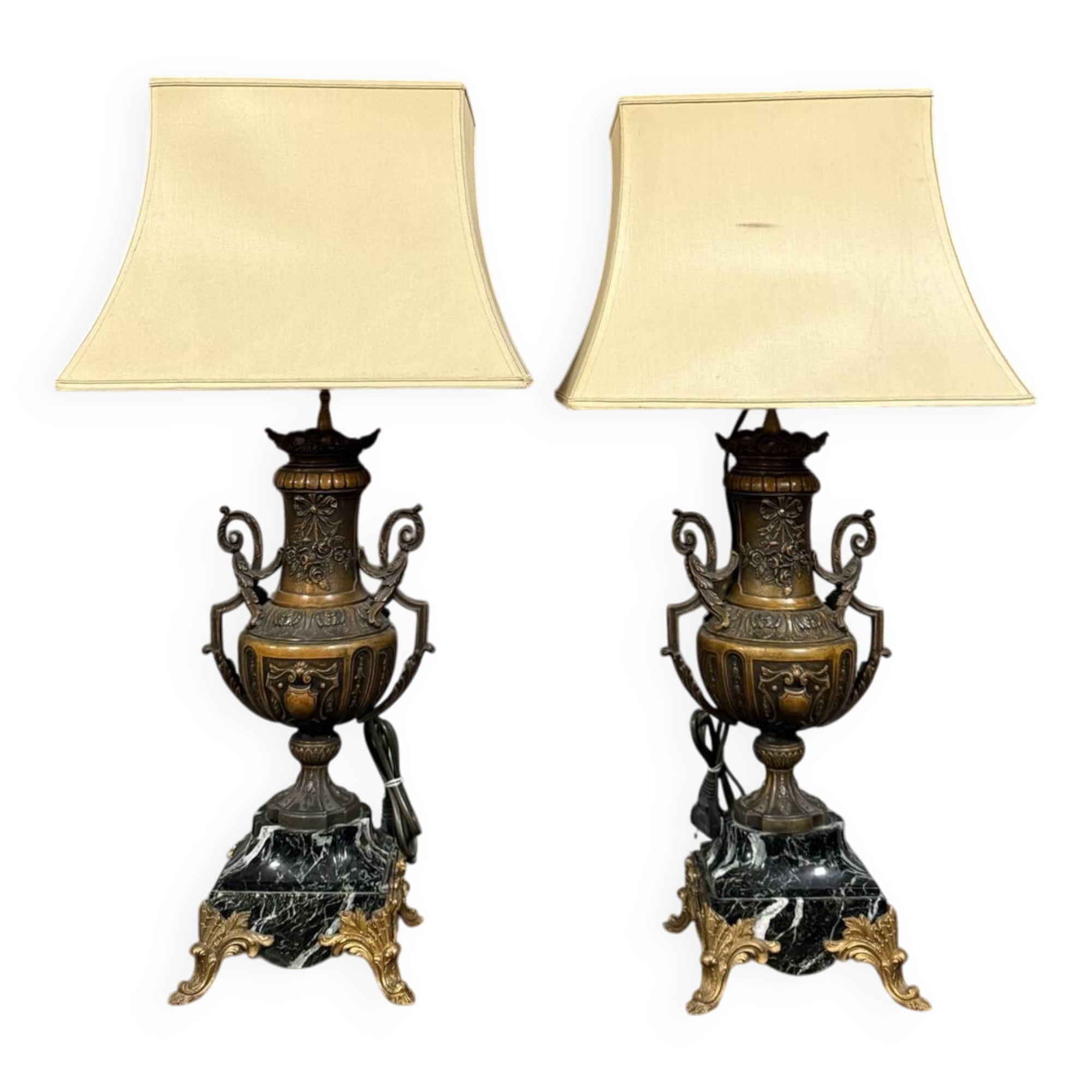 Pair of Napoleon III period lamps in patinated spelter, circa 1880