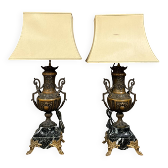 Paire de lampes époque Napoléon III en régule patiné vers 1880