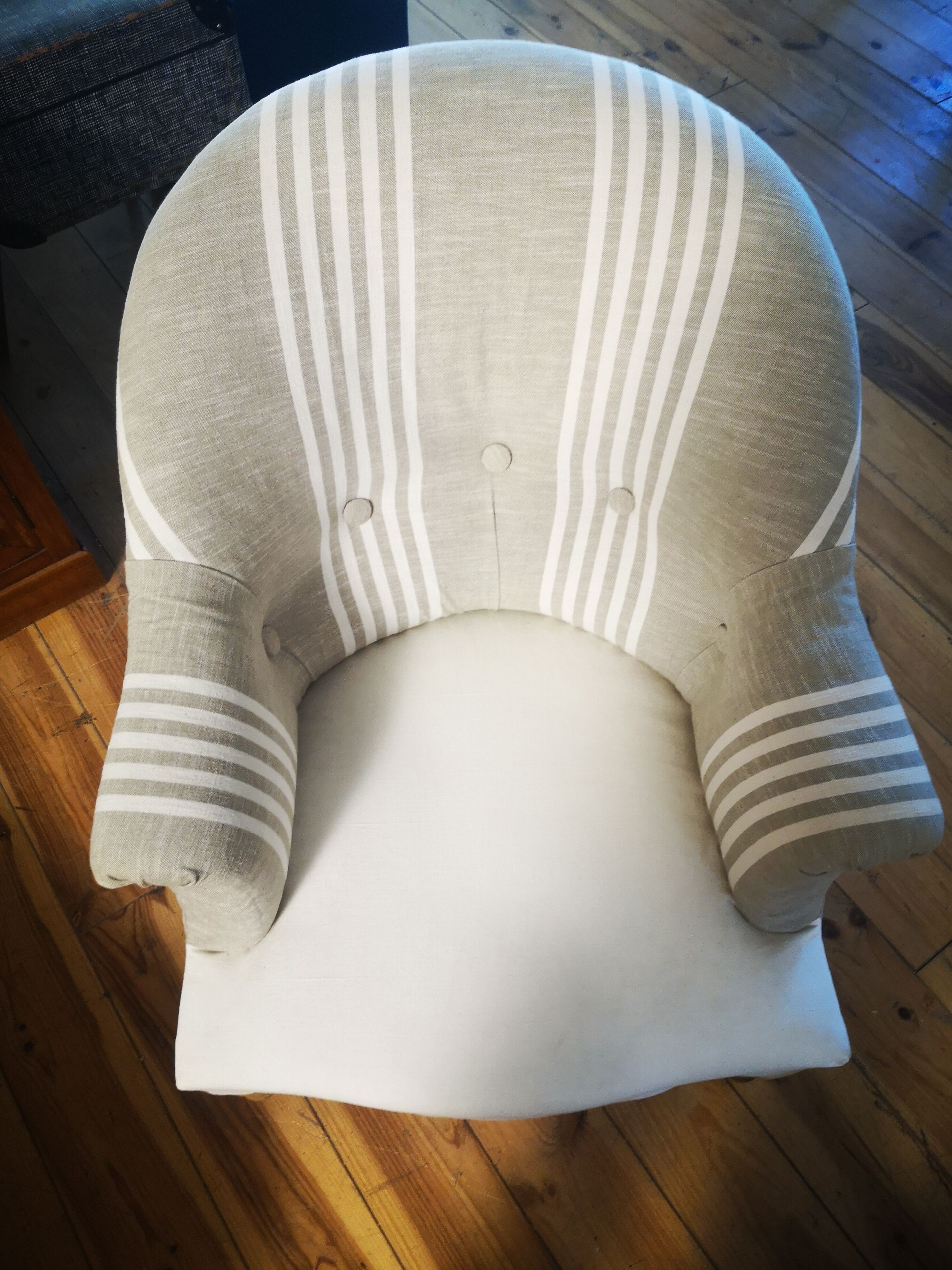 Restored reupholstered toad armchair