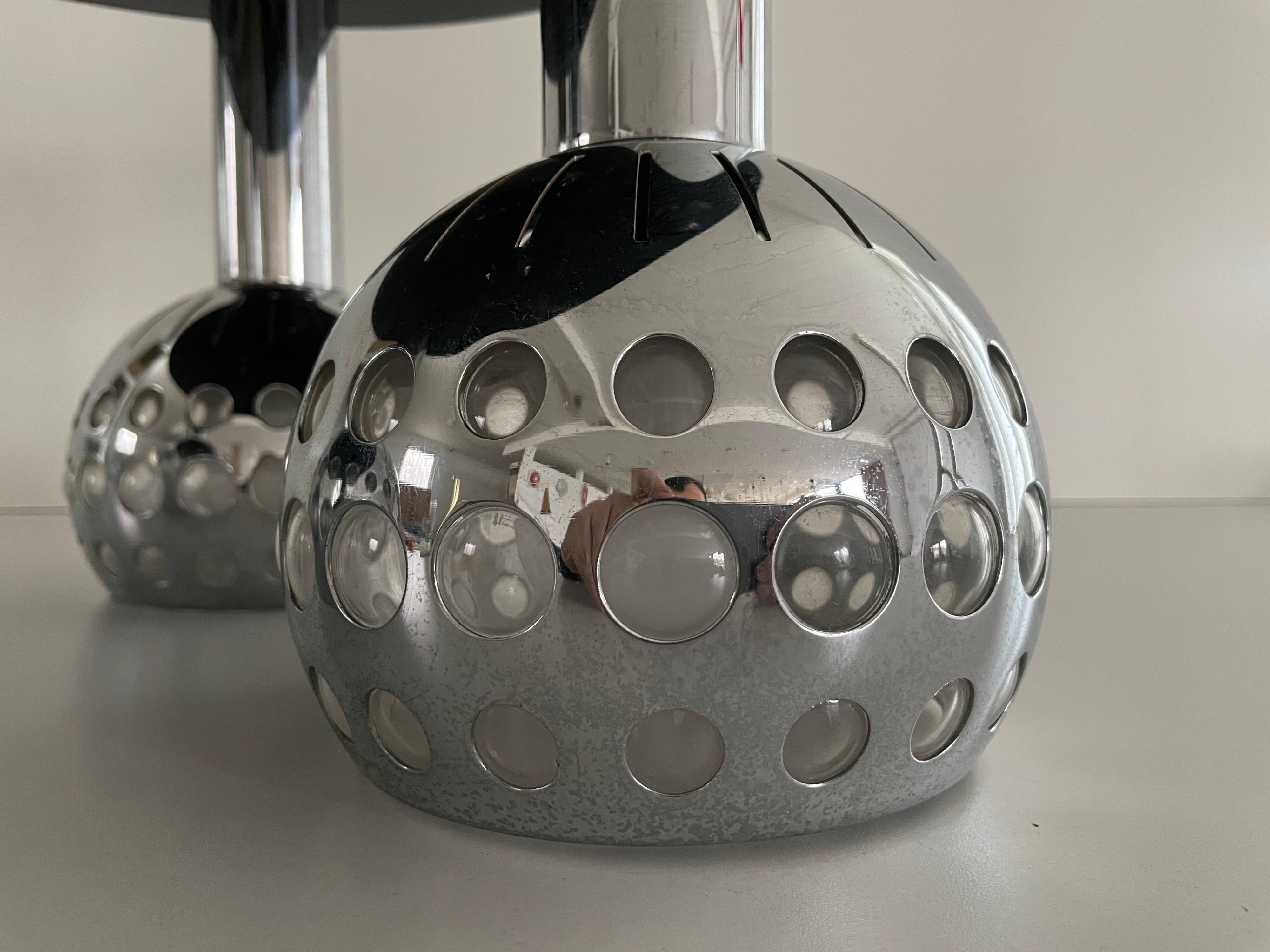 Mid-century ceiling light with 3 shades and wooden base, 1960s, Italy.
