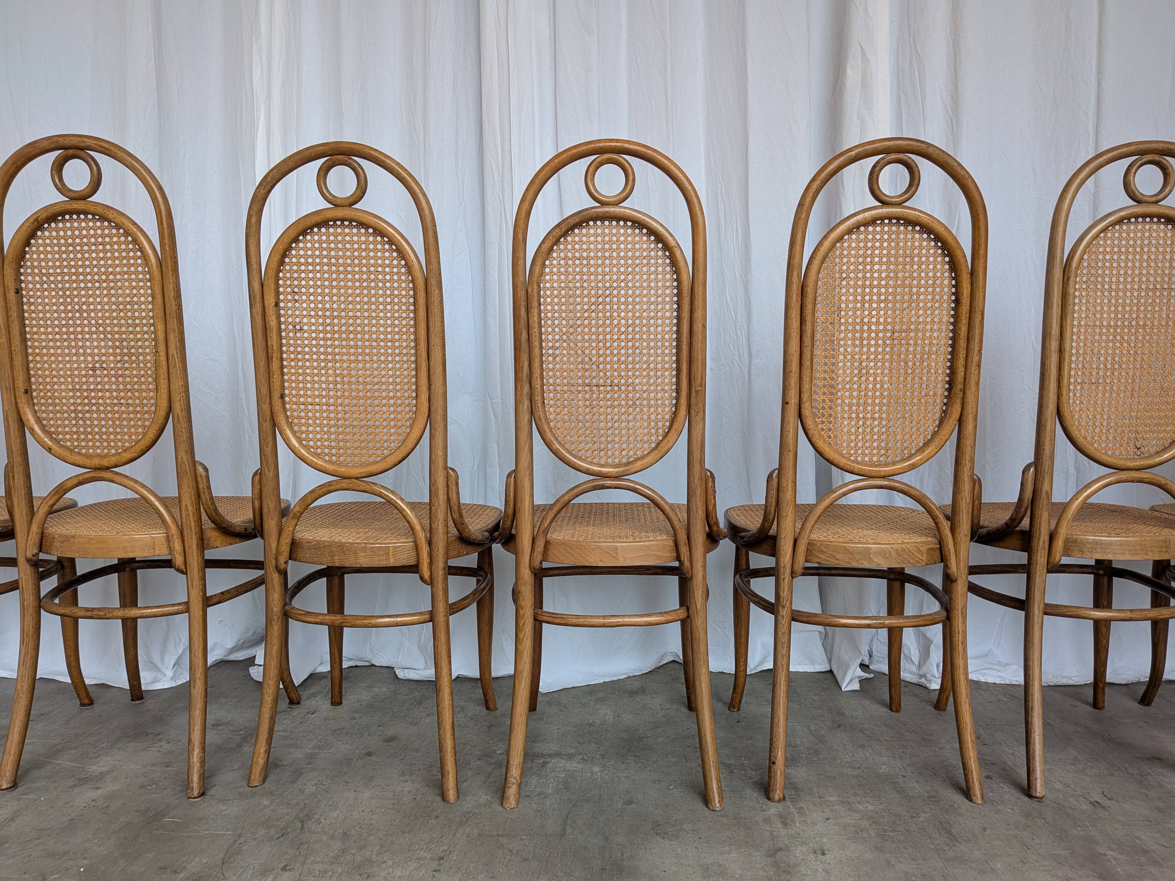 Set of 8 Vintage Bentwood Cane Dining Chair, Thonet Style, 1970s Yugoslavia