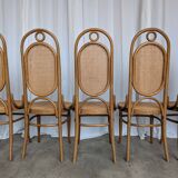 Set of 8 Vintage Bentwood Cane Dining Chair, Thonet Style, 1970s Yugoslavia
