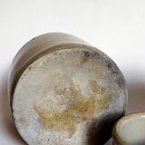 Set of three pots with old condiments in glazed earth