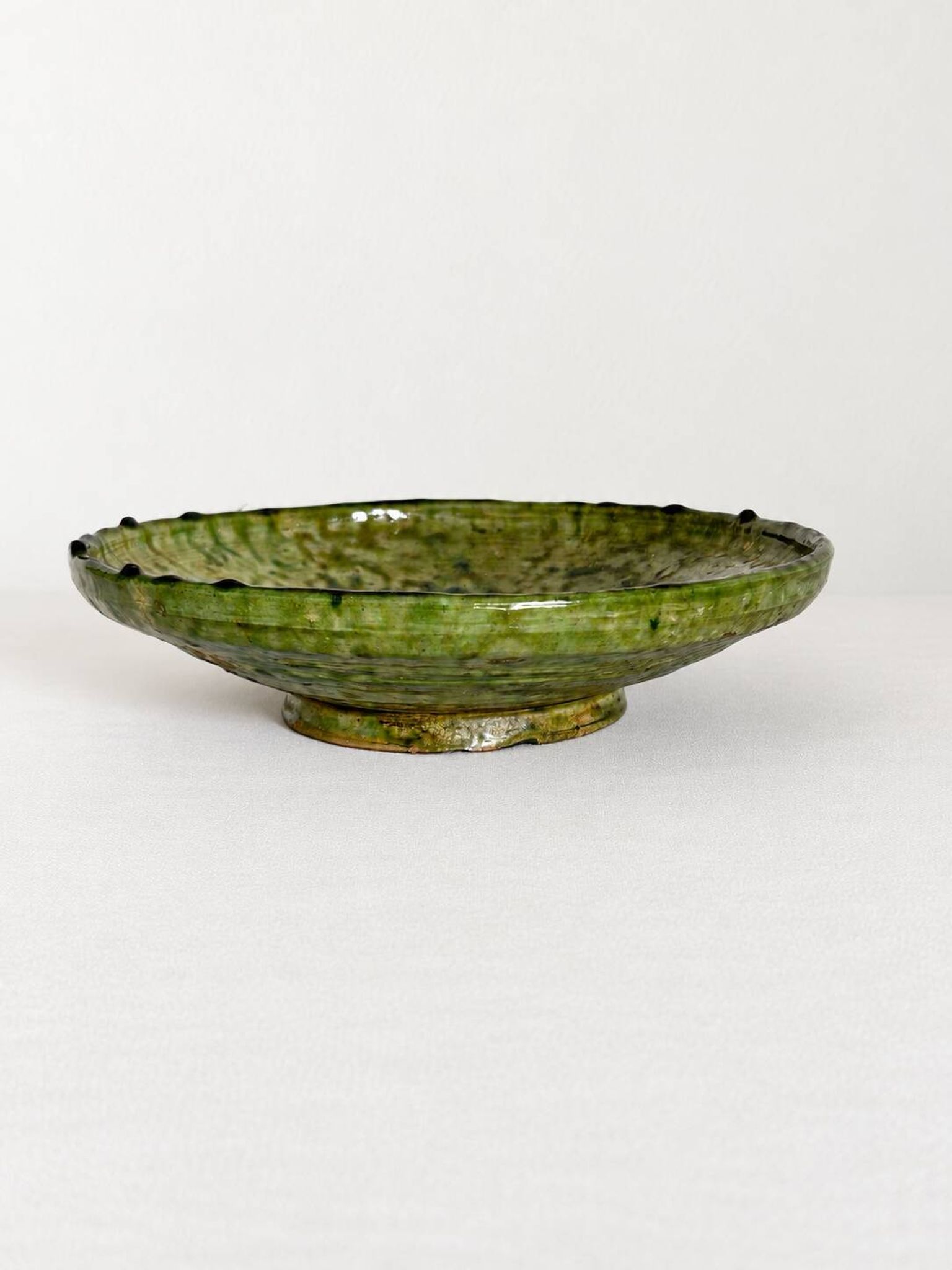 Coupe, vide-poche Tamegroute ancienne en céramique vernissée verte