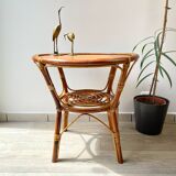 Vintage round rattan coffee table 1970