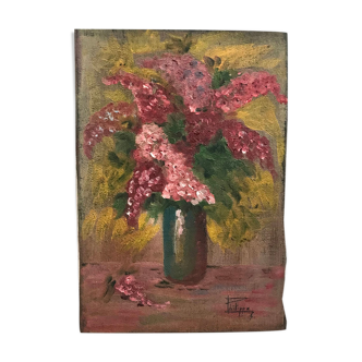 Toile ancienne bouquet de fleurs