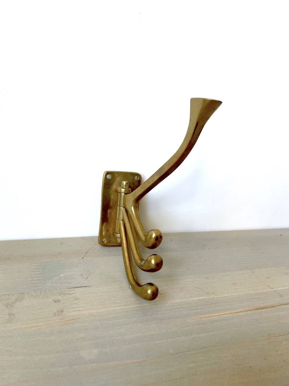 Art Deco Brass Coat Rack with 4 Hooks