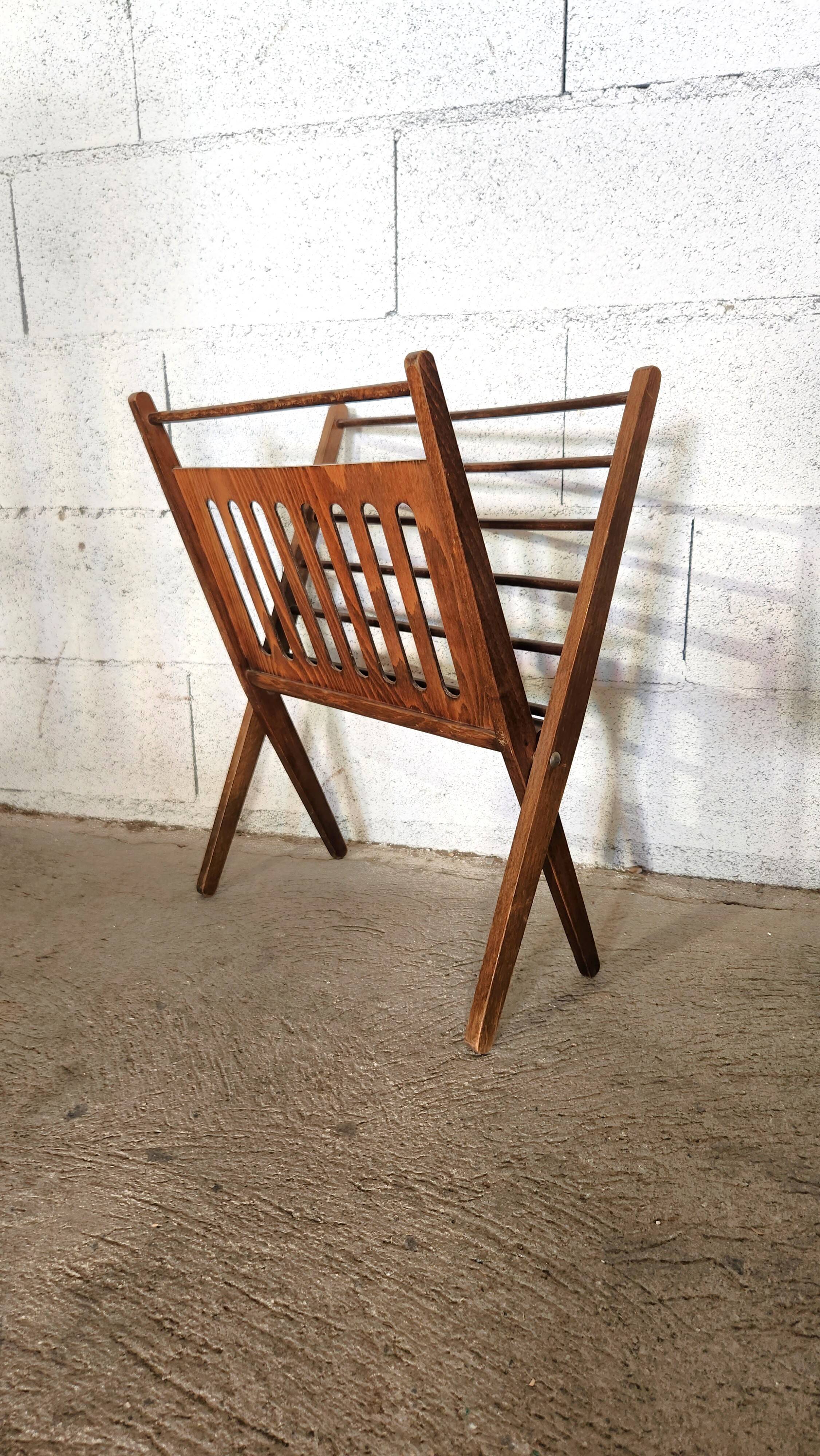 Vintage wooden folding magazine rack