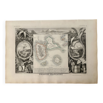Ancienne carte illustrée des Antilles Guadeloupe Grande-Terre  – 1840