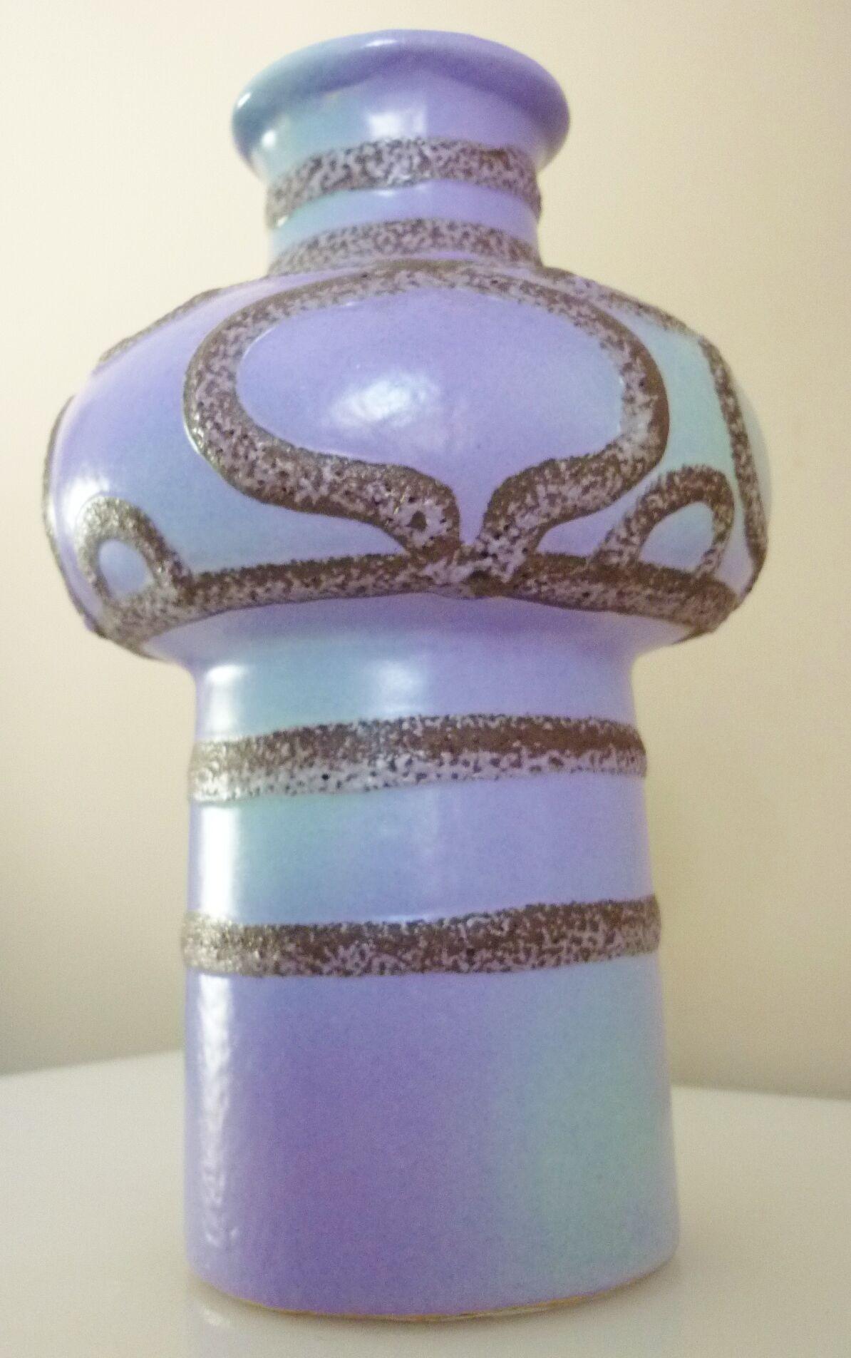 Glazed ceramic vase, abstract shape and decoration, fat lava, vintage 60s/70s