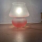 Pair of frosted pink glass mushroom lamps