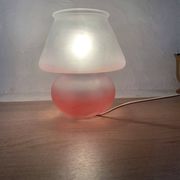 Pair of frosted pink glass mushroom lamps
