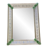 Contemporary Venetian Rectangular Green Floreal Hand-Carving Mirror in Murano Glass