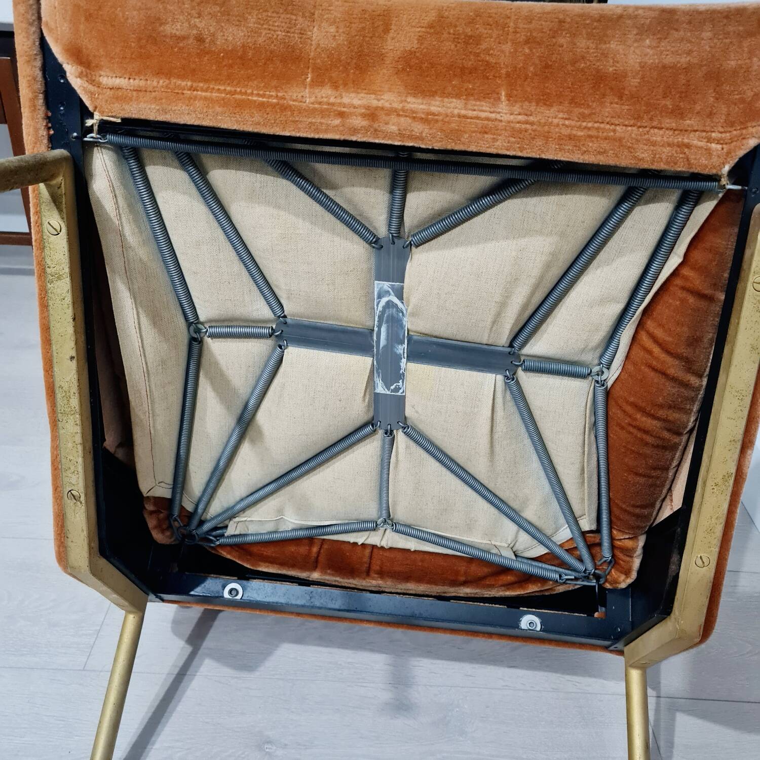 Antique Scandinavian velvet armchair with compass feet