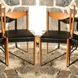 Set of 6 Danish chairs with black leatherette seats