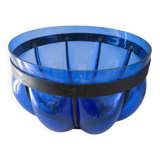 Superb vintage blown glass bowl in cobalt blue with its iron frame.