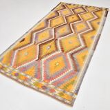 5x10 Kilim Mustard Yellow Geometric Style Area Vintage Kilim Rug,152x296 Cm