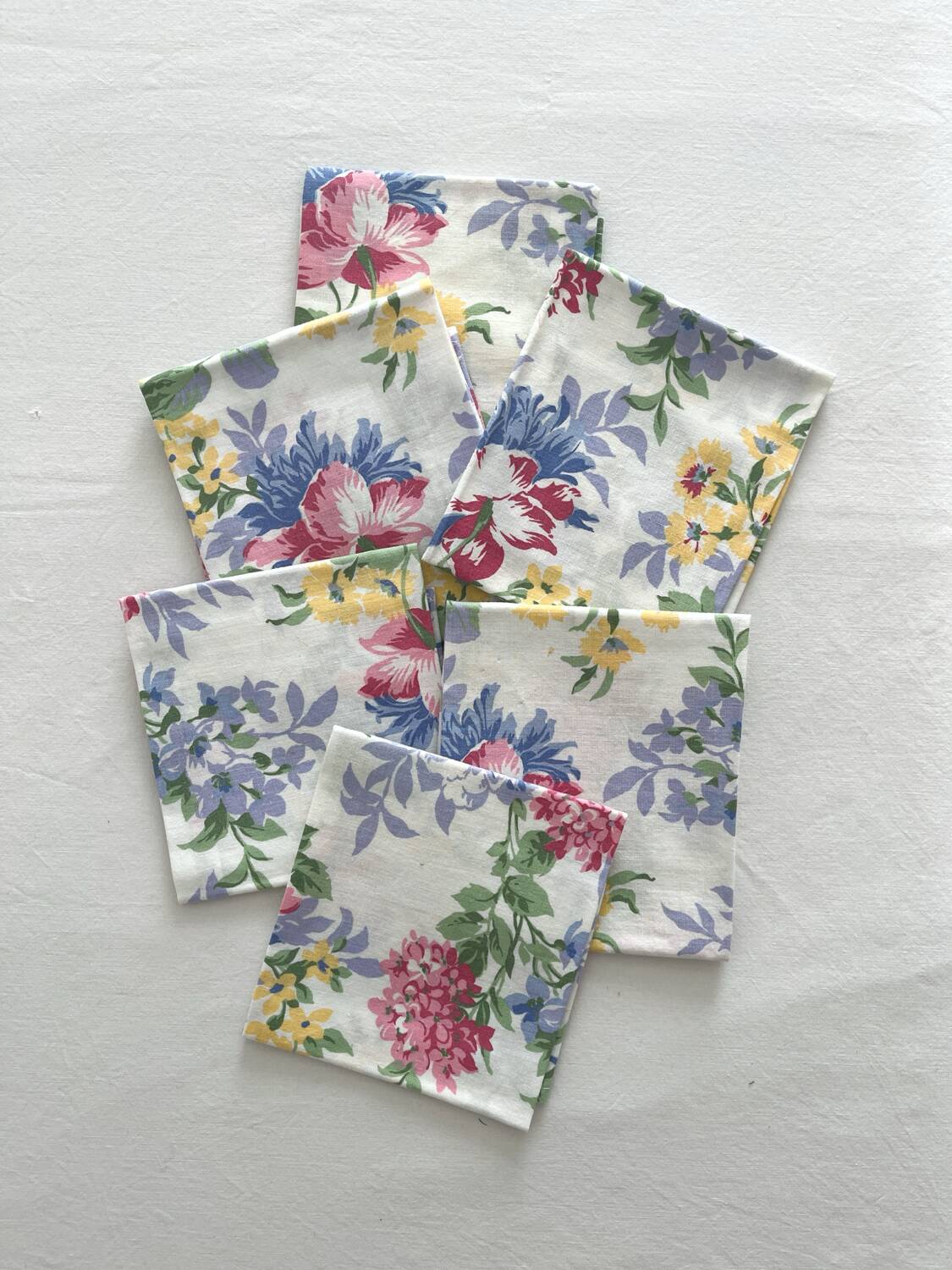6 serviettes de table à fleurs en coton vintage