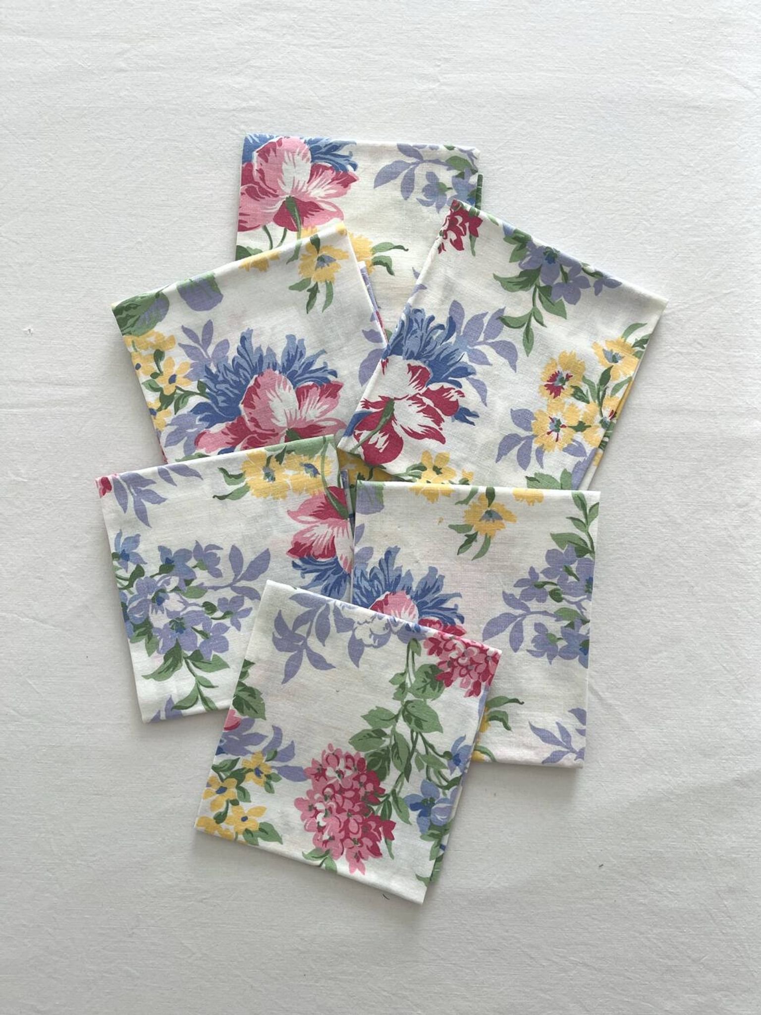 6 serviettes de table à fleurs en coton vintage