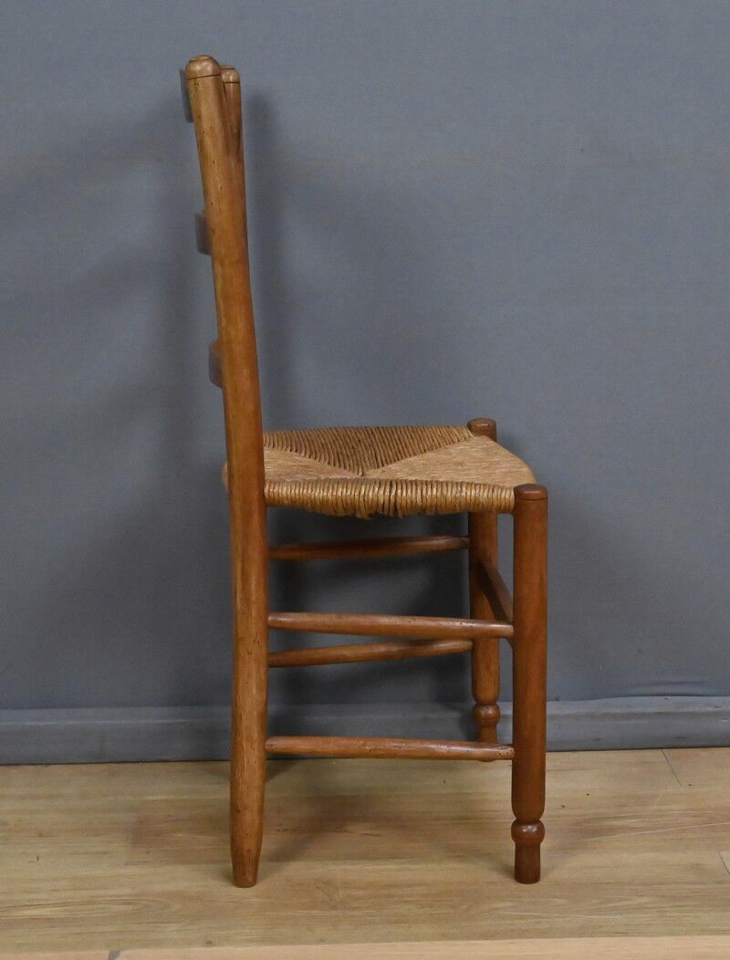 Set of 4 rush-seated chairs in cherry wood – late 19th century