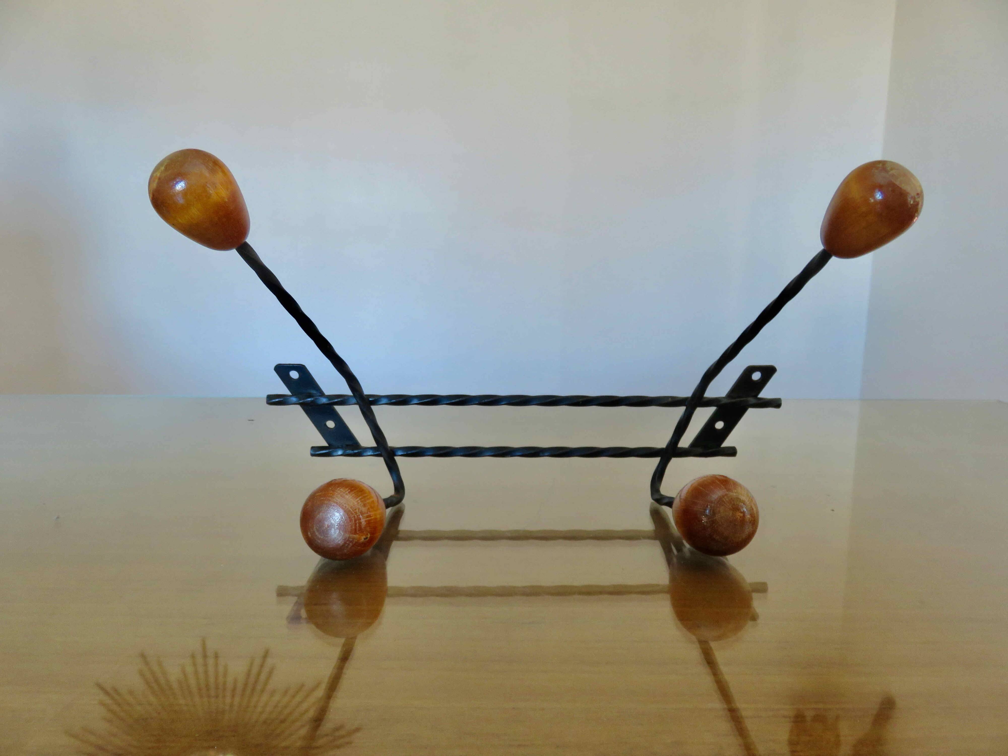Scandinavian coat rack in metal and wood 60s 70s