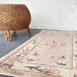 Vintage Chinese rug, beige and pink tones