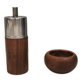 A salt shaker and a pepper mill in teak, made in Denmark 1960-70s