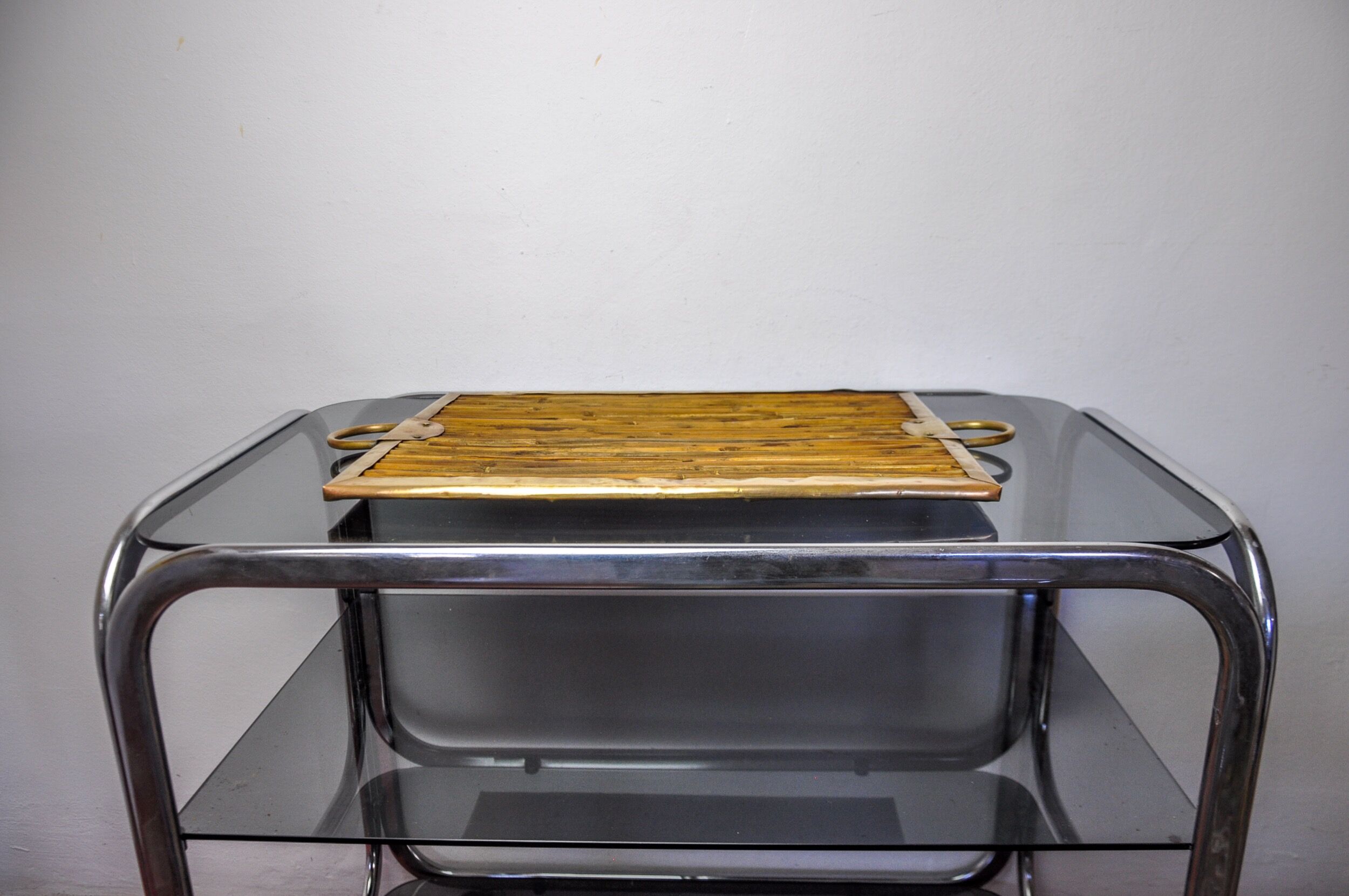 Rattan and brass top, Italy, 1970