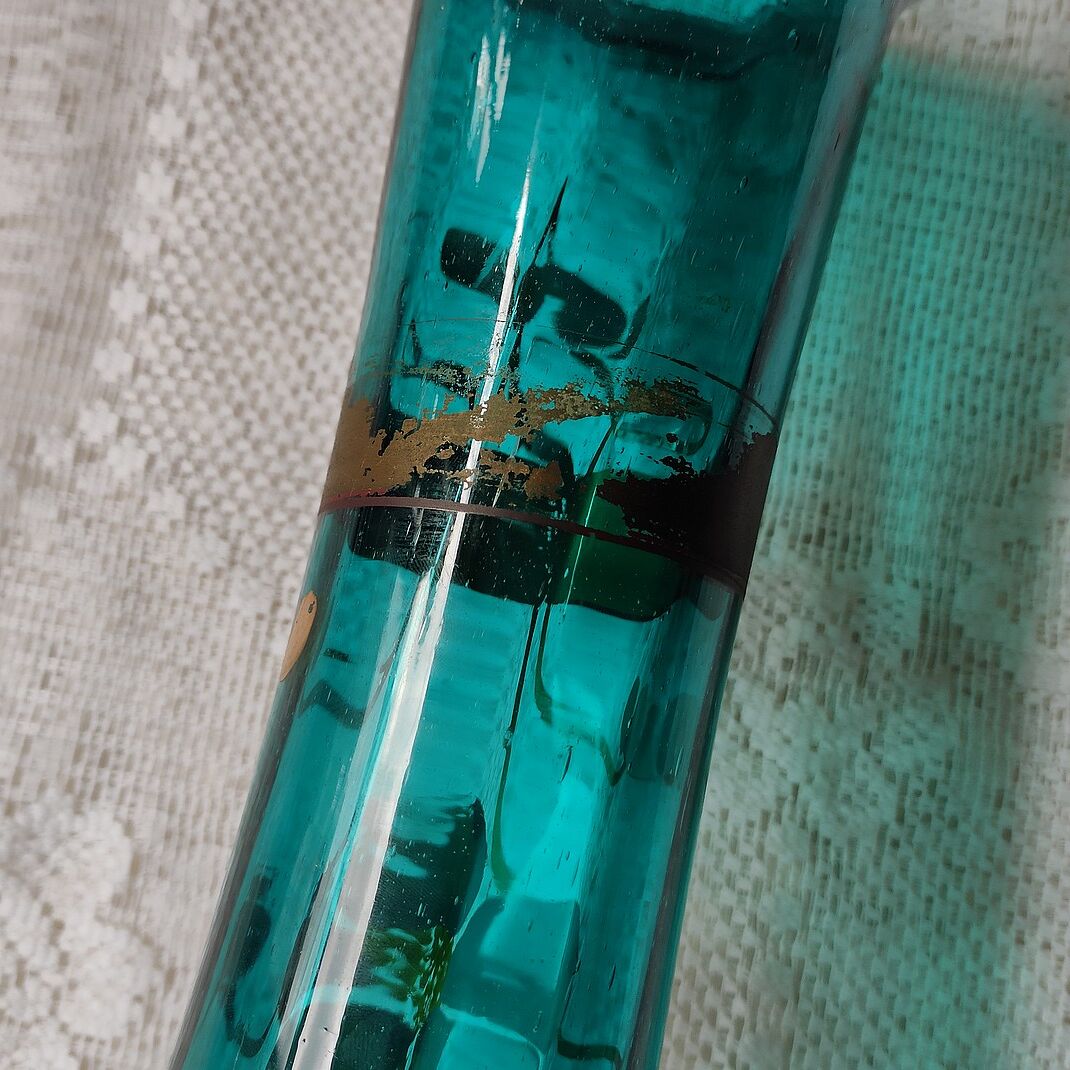 Large art nouveau turquoise blown glass vase