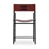 Jeu de 3 tabourets de bar contemporains avec dossier en cuir cognac et caoutchouc noir métal