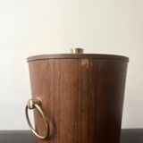 Seau à glace en bois de teck danois et poignées en laiton, design 1950