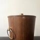 Danish teak wood ice bucket with brass handles, 1950s design
