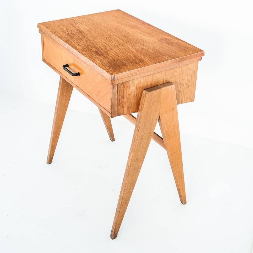 Vintage console or side table. Oak splayed legs - France 60s