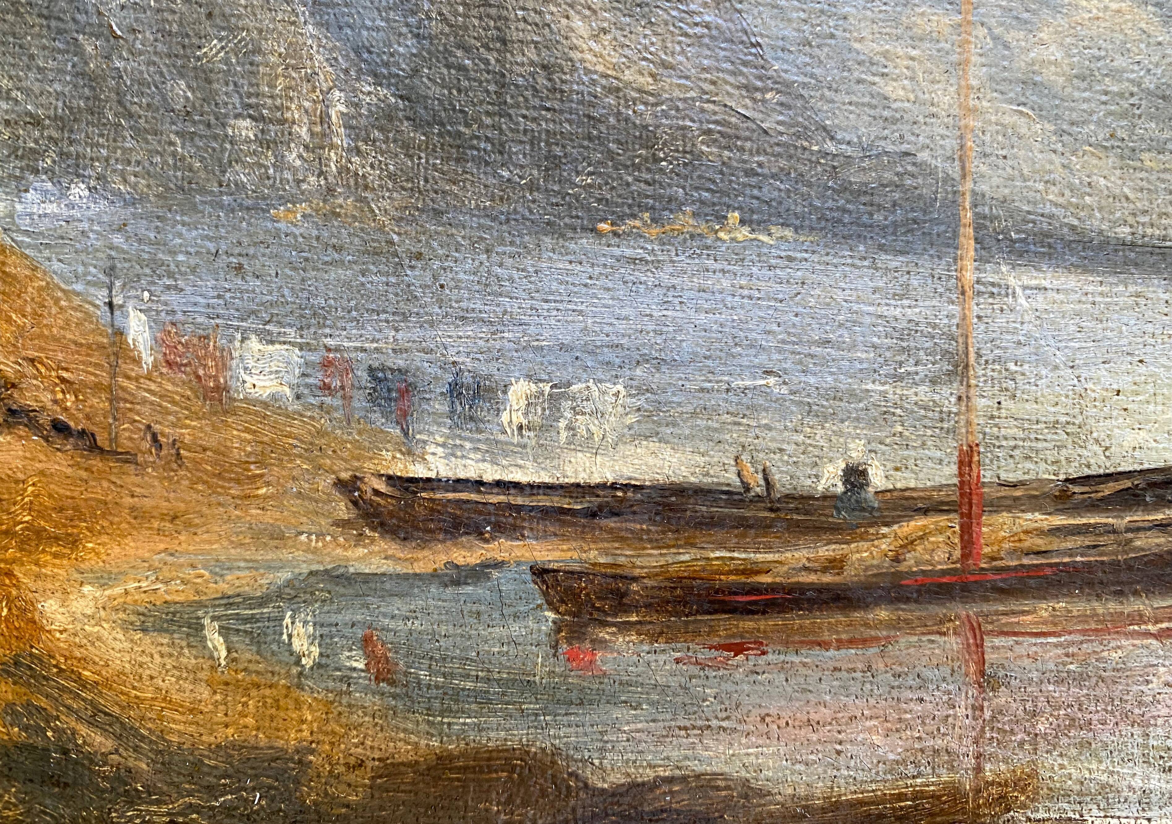 Marine painting "animated lake landscape" HST Italy Switzerland? Nineteenth century