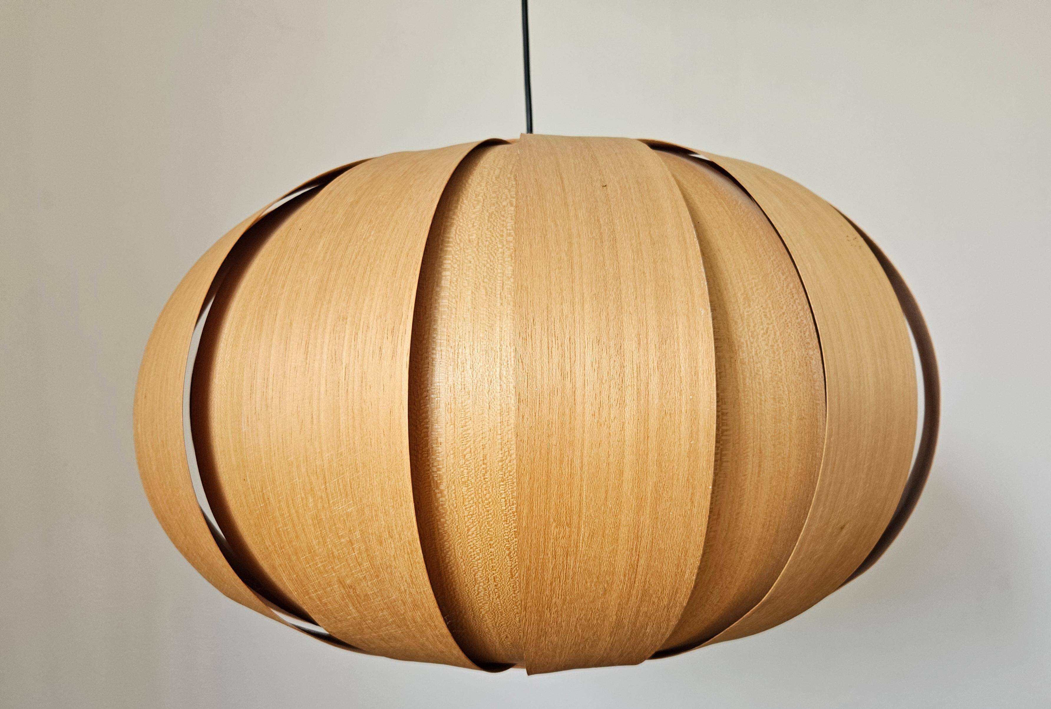 Large Veneer Rare Midcentury Pendant, Denmark, 1960s