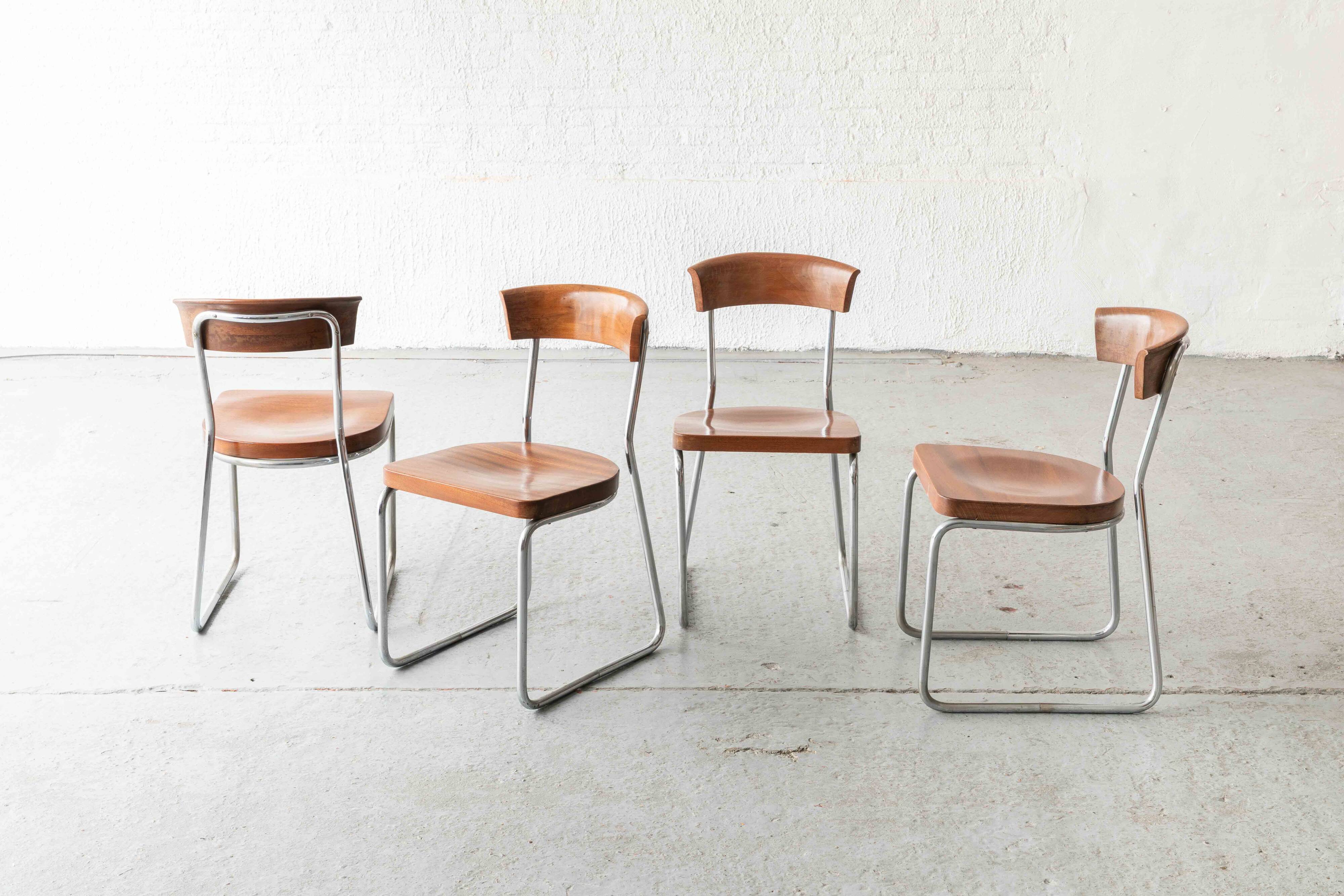 Set of 4 'B257' dining chairs by Emile Guillot, 1920s