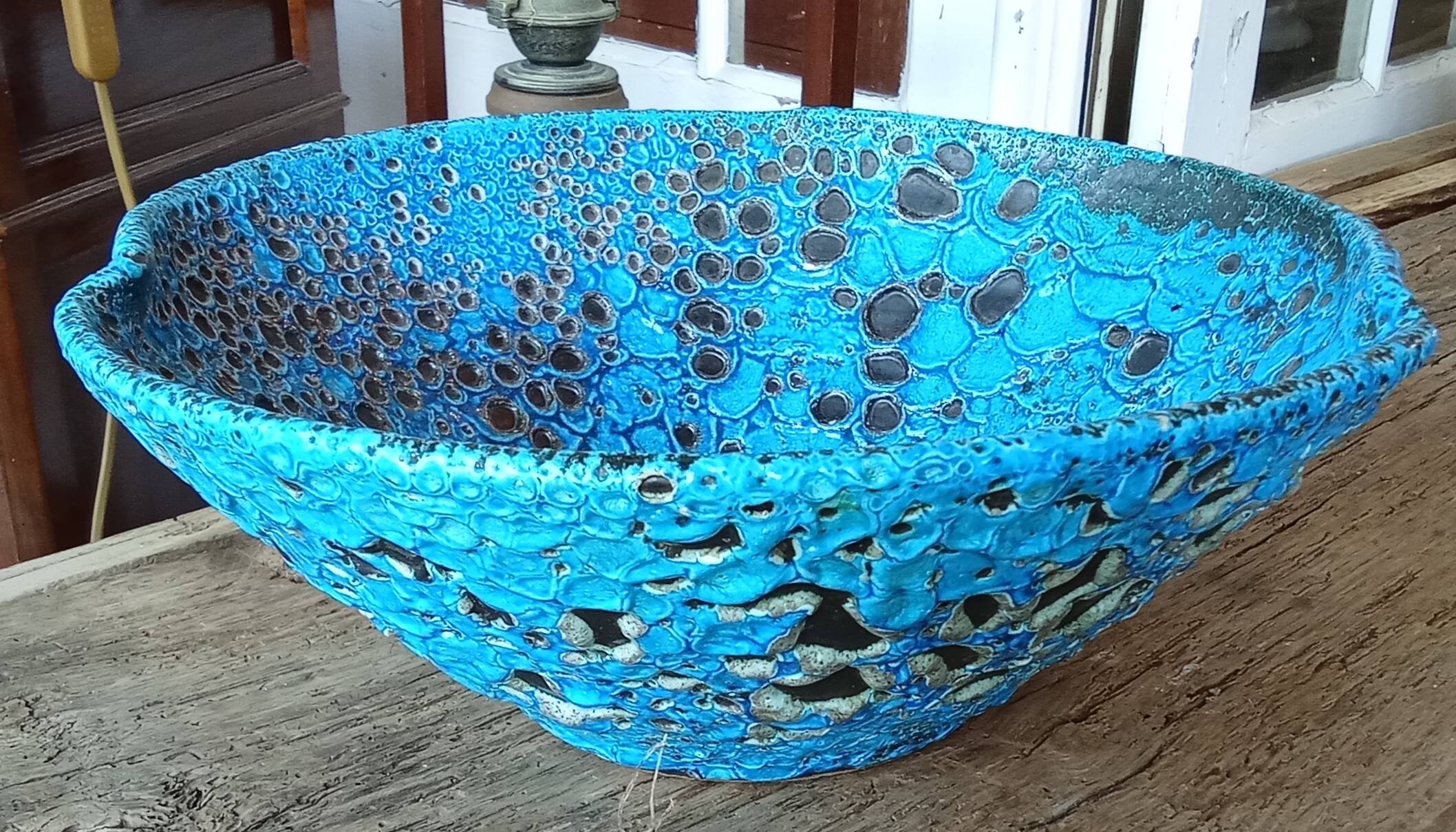 Vintage flat salad bowl Fat lava ceramic called eruptive