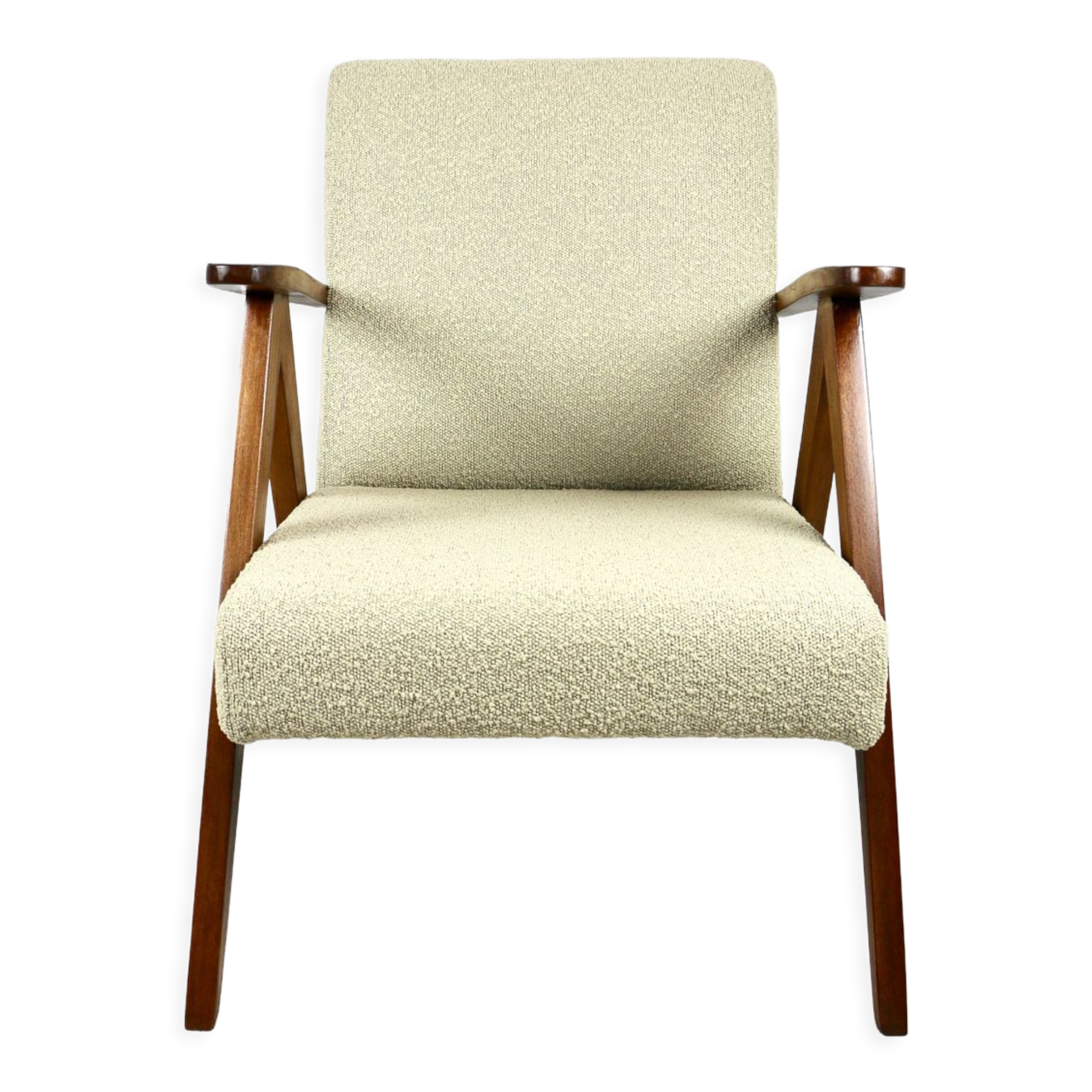 Vintage Beige Boucle and Rosewood Model like B-310 Lounge Chair, 1970s