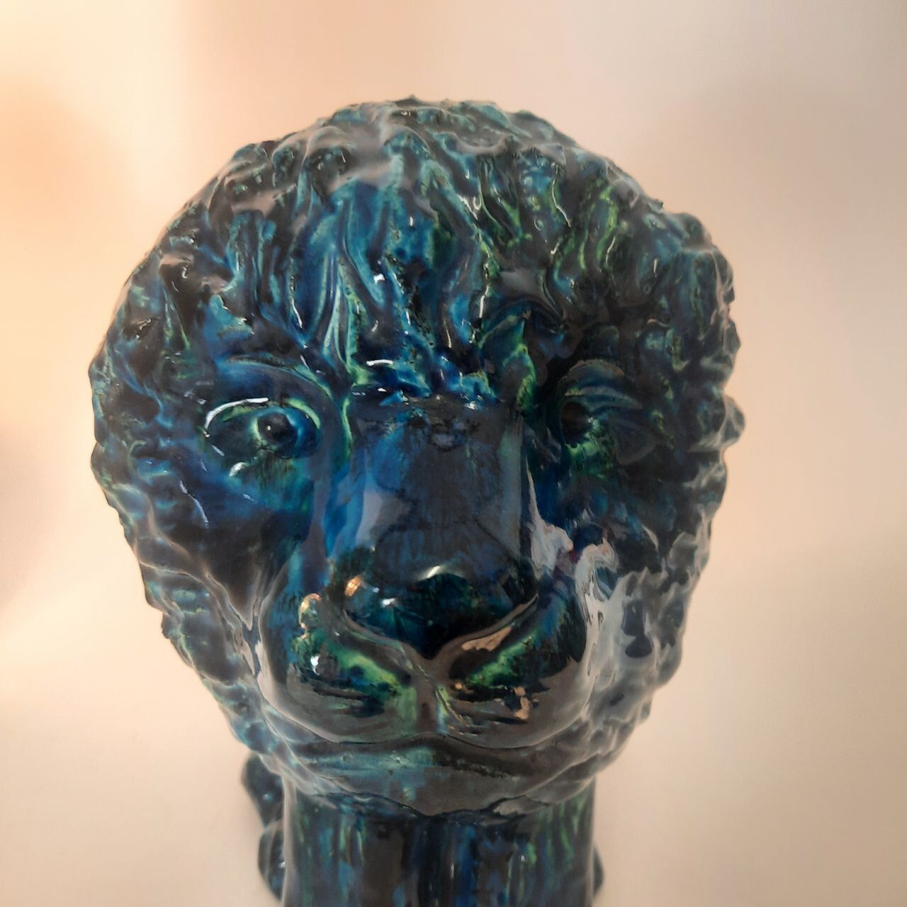 Lion statue, vintage, design Aldo Londi for Bitossi, Rimini blue series.