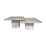 Suite of 2 vintage coffee tables in white marble, 80s