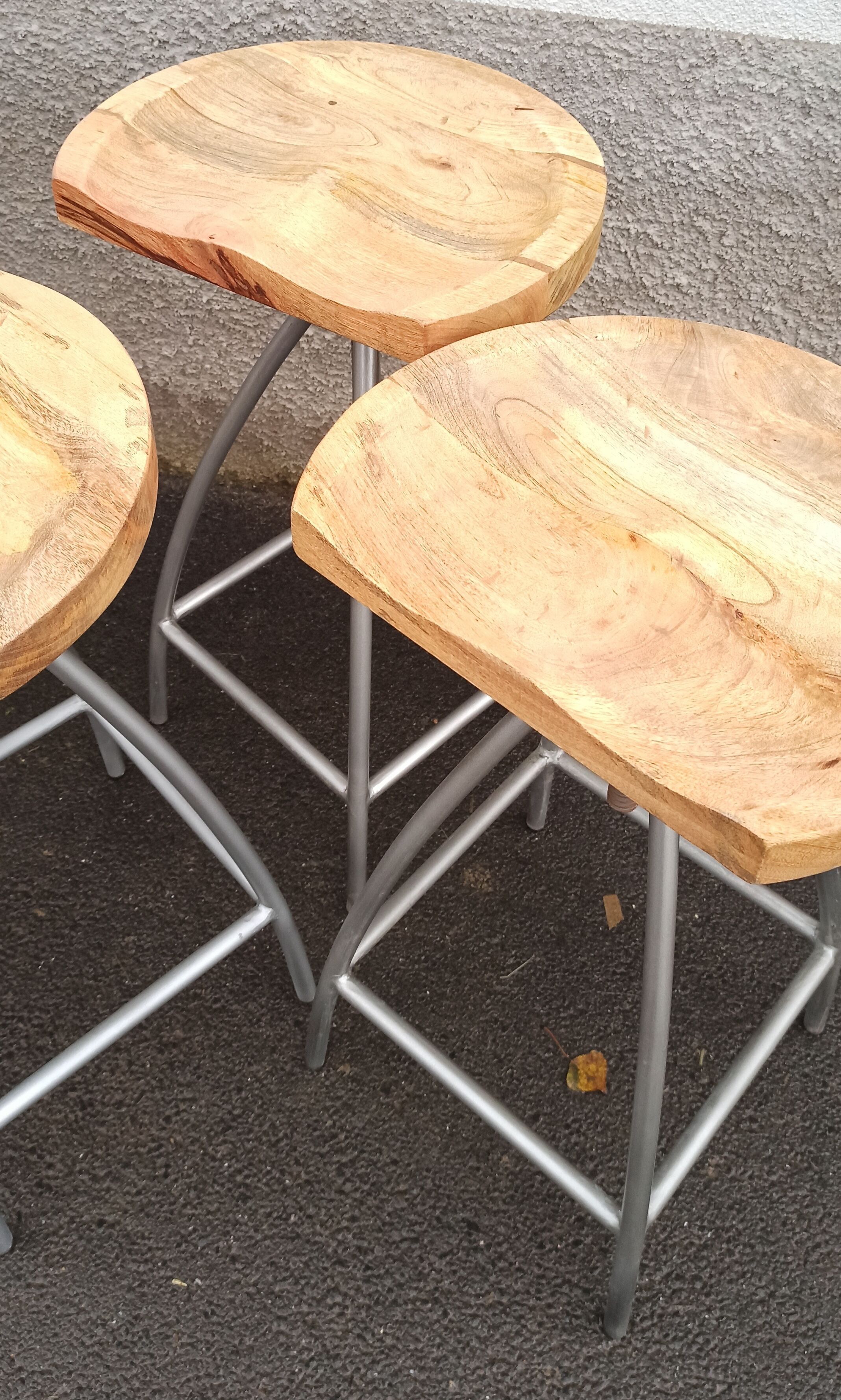 Set of 6 wooden stools with adjustable metal legs